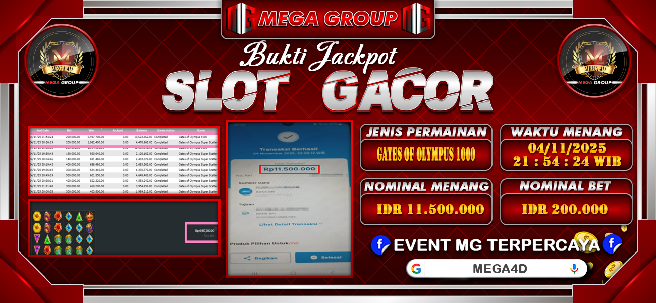 Bukti JP situs Mega4D hari Rabu, 05 November 2025